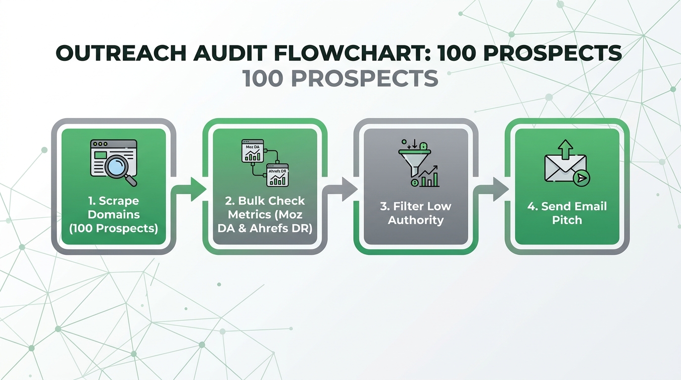 Workflow comparing bulk audit steps using Moz vs Ahrefs metrics