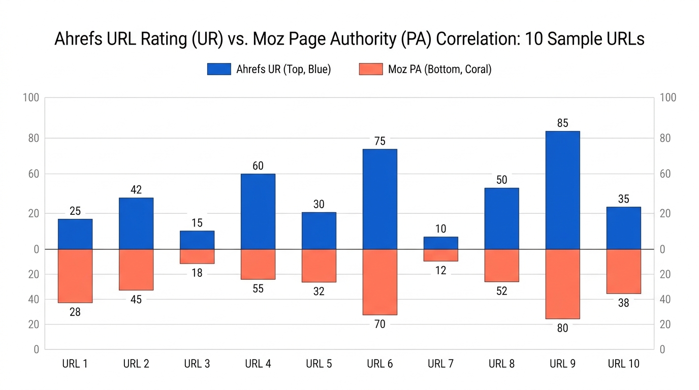Comparison graph between Ahrefs UR and Moz PA