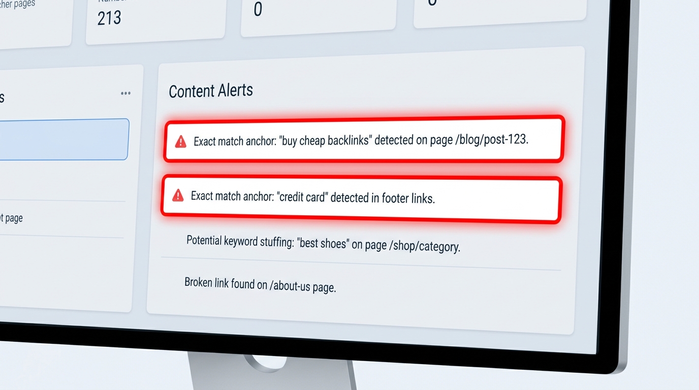 Highlighting keyword stuffed anchor text warnings