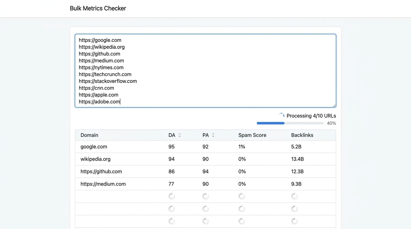 Bulk Domain Authority Checker: Analyze 100+ URLs Instantly (Free Tool)